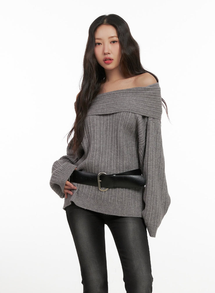 oversized-off-shoulder-sweater-cn426 / Gray