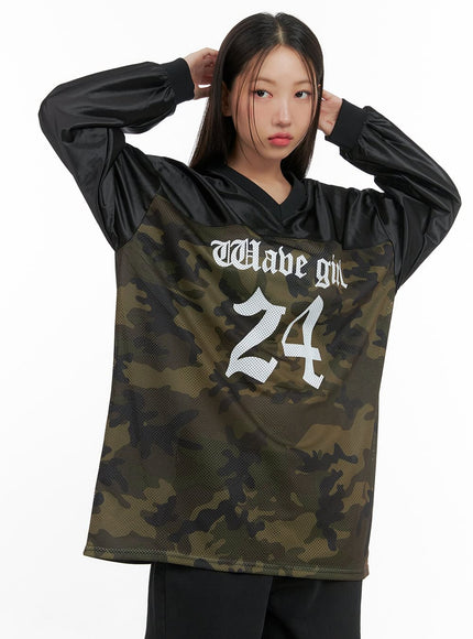 oversized-camo-print-jersey-long-sleeve-cs404 / Green