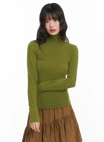 sheer-turtleneck-long-sleeve-top-cd531 / Green