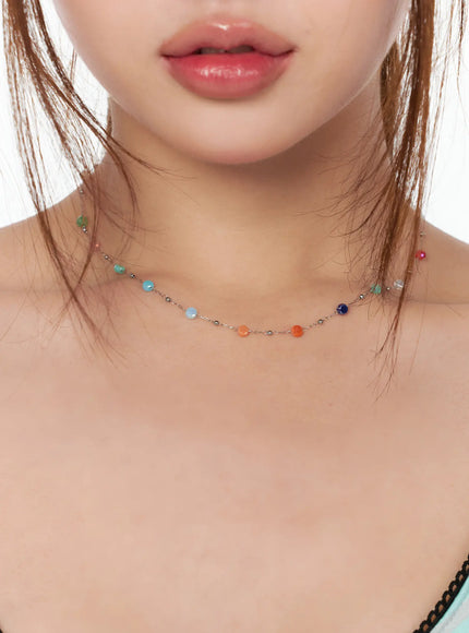multicolor-bead-necklace-ca515 / Green