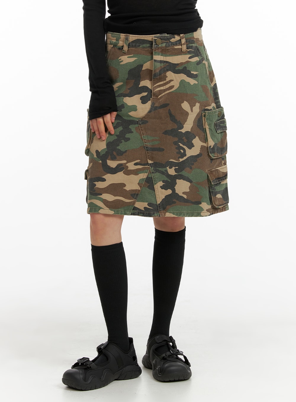 Denim Camo Cargo Midi Skirt CM412 Korean Women's Fashion LEWKIN