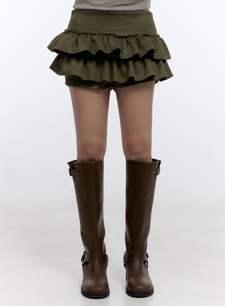 double-ruffle-mini-skirt-co423 / Green