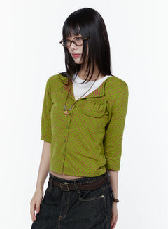 polka-dot-3-4-sleeve-cardigan-cu505 / Green