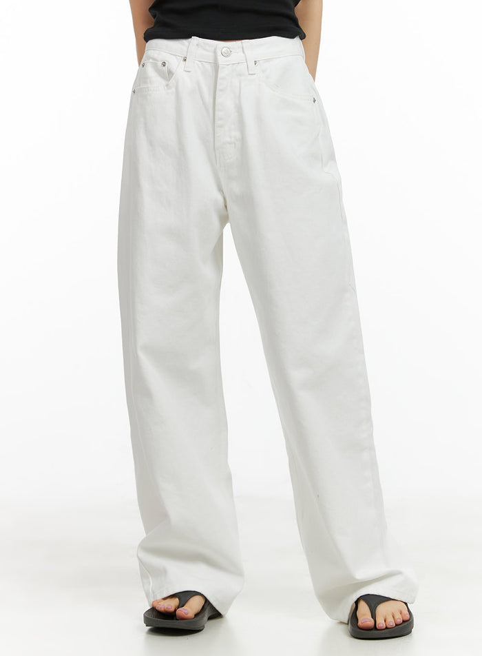 cotton-wide-fit-solid-pants-cl412 / Light beige