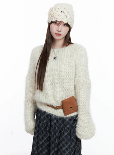 fluffy-boatneck-sweater-cg529 / Light beige