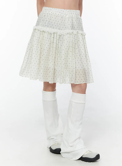 ruffled-polka-dot-midi-skirt-cy515 / Light beige