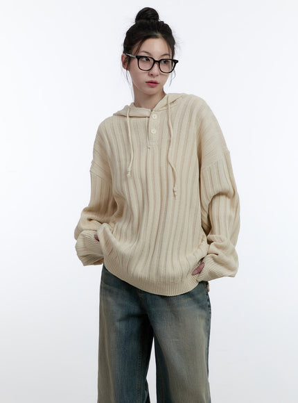 oversize-ribbed-hooded-sweater-cj522 / Light beige