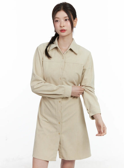 corduroy-button-up-mini-dress-cn518 / Light beige