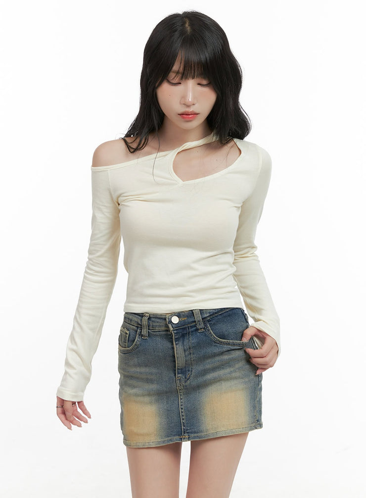 asymmetrical-cut-out-top-cg421 / Light beige