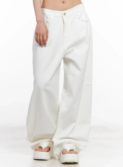 studded-wide-leg-cotton-pants-cl525 / White