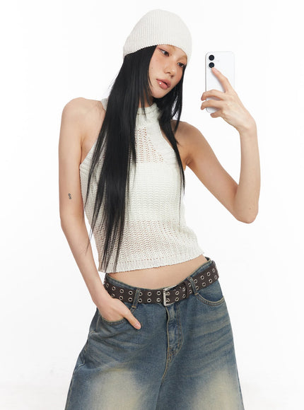 halter-neck-sleeveless-crop-top-cy528 / White