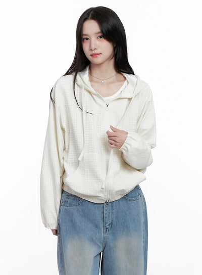 minimalist-checkered-hoodie-cs519 / Light beige