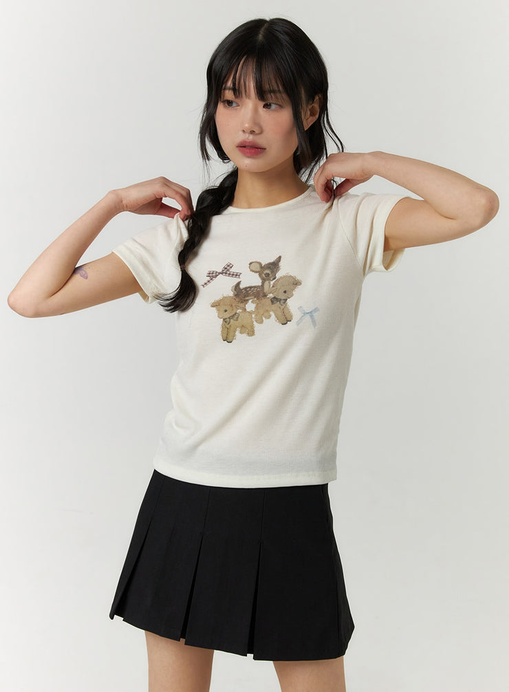 animal-graphic-short-sleeve-tee-cf407 / Light beige