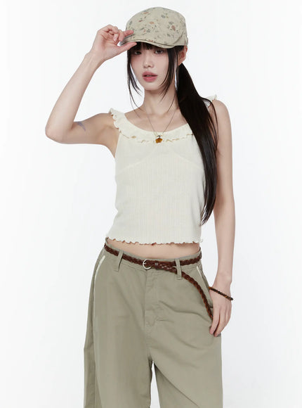 romantic-frilled-sleeveless-top-cu508 / Light beige