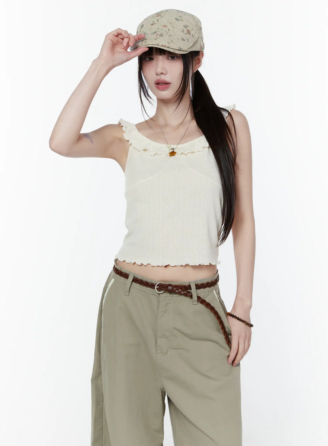 romantic-frilled-sleeveless-top-cu508 / Light beige