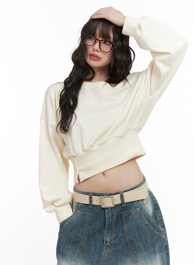 side-buttoned-crop-sweater-cj524 / Light beige