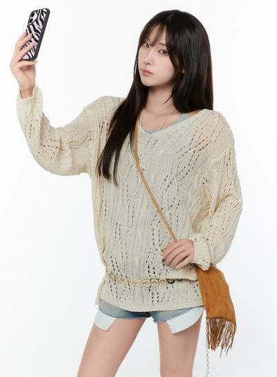 loose-fit-two-way-knit-top-cy514 / Light beige