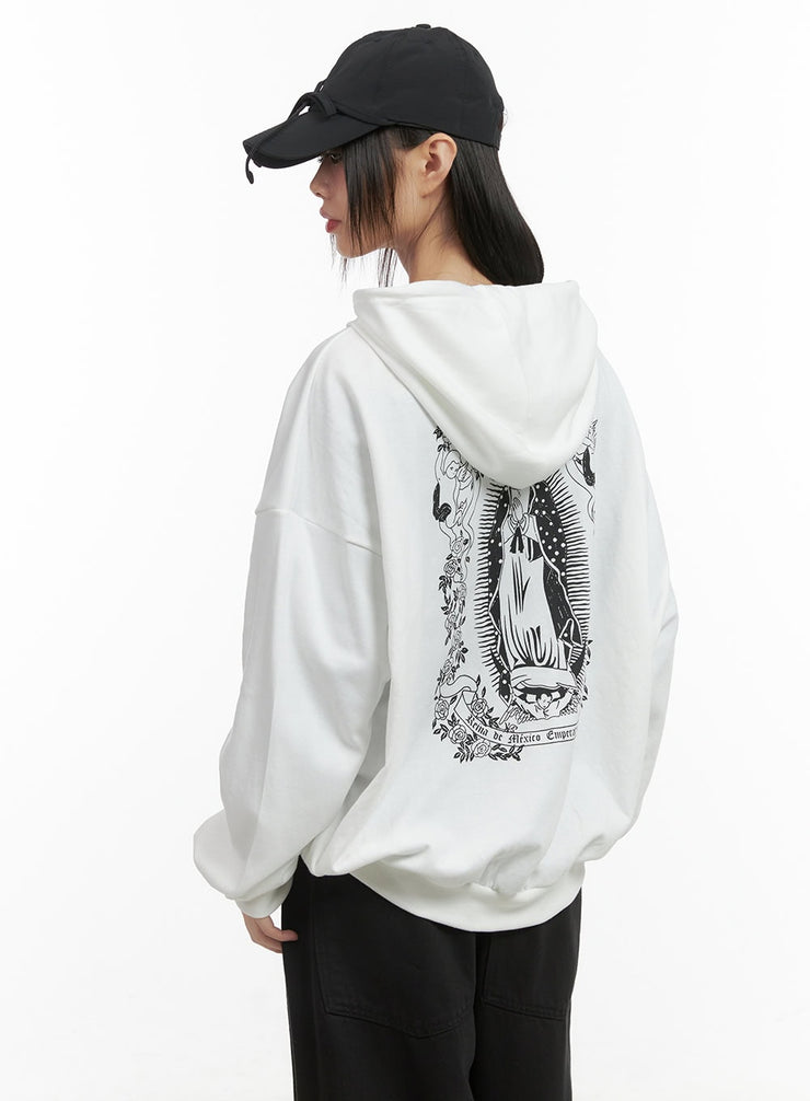 graphic-loose-fit-hoodie-co410 / Light beige