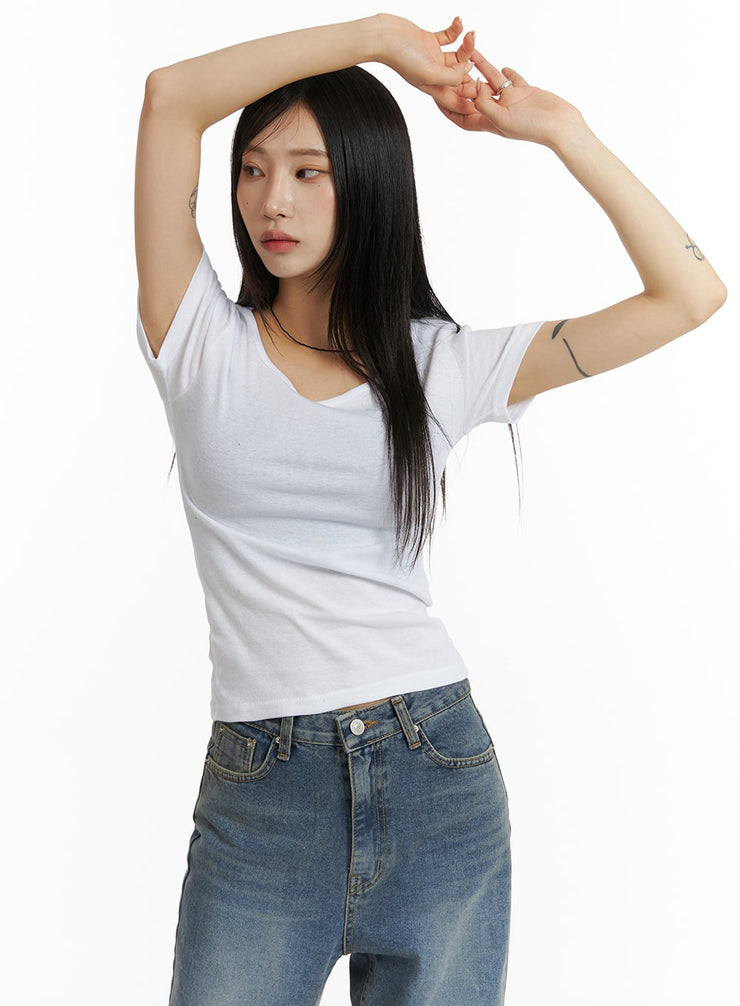 solid-round-neck-short-sleeve-tee-cf401 / Light beige