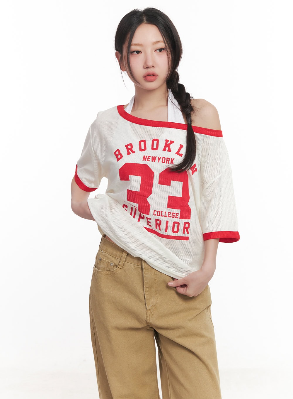 sporty-mesh-off-shoulder-top-ca530 / Light beige