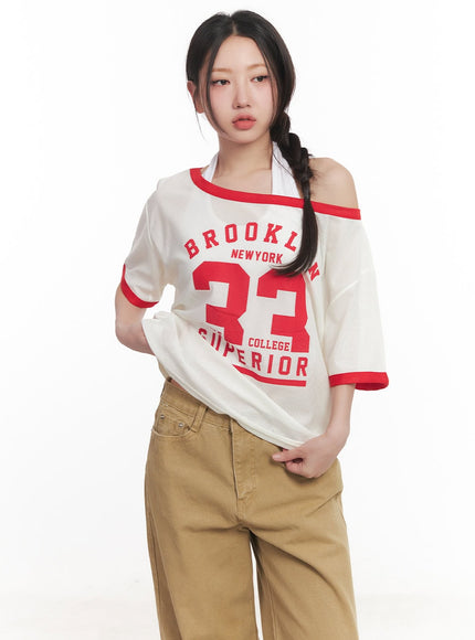 sporty-mesh-off-shoulder-top-ca530 / Light beige