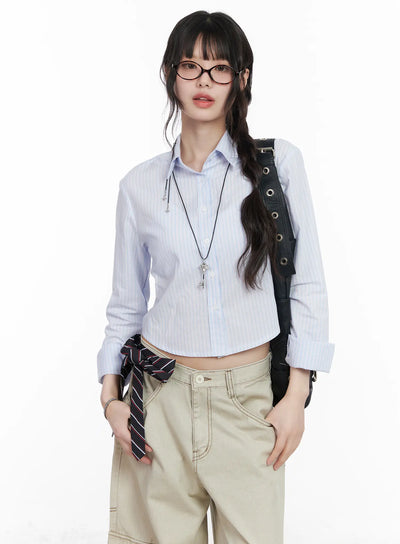 slim-fit-striped-collared-shirt-cm526 / Light blue