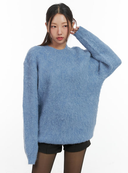 solid-knit-round-neck-sweater-co417 / Light blue