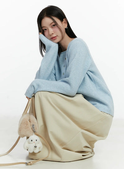 asymmetrical-button-long-cardigan-f502 / Light blue