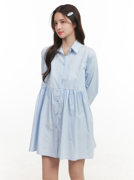 a-line-shirt-collar-dress-cj515 / Light blue