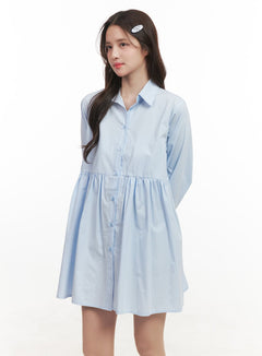 a-line-shirt-collar-dress-cj515 / Light blue