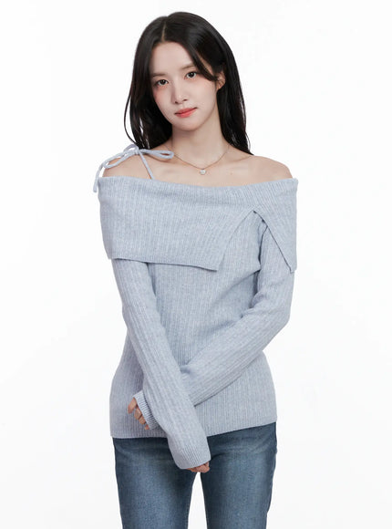 elegant-ribbon-off-shoulder-top-cs519 / Light blue
