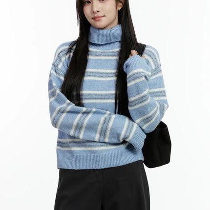 striped-turtleneck-knit-sweater-cd514 / Light blue