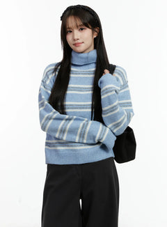 striped-turtleneck-knit-sweater-cd514 / Light blue