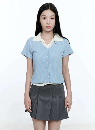 layered-collar-cardigan-tee-cg511 / Light blue