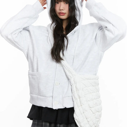 overfit-fleece-button-hoodie-cd531 / Light gray