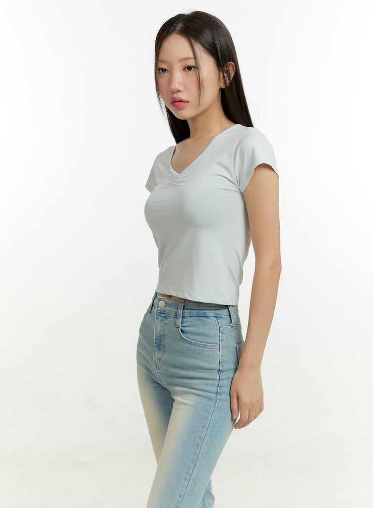 v-neck-crop-top-cu428 / Light gray