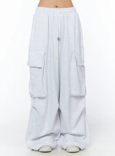 wide-leg-cargo-sweatpants-cy527 / Light gray