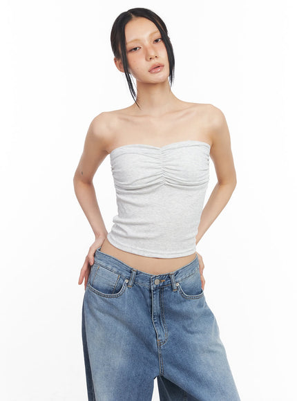 shirring-padded-tube-top-cy528 / Light gray