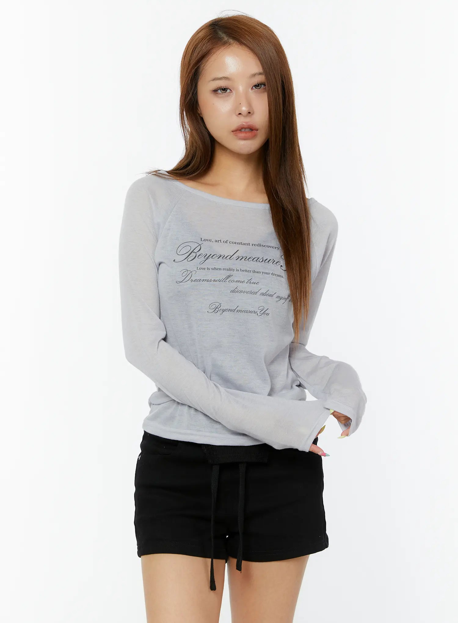 summer-sheer-graphic-long-sleeve-tee-cy521 / Light gray