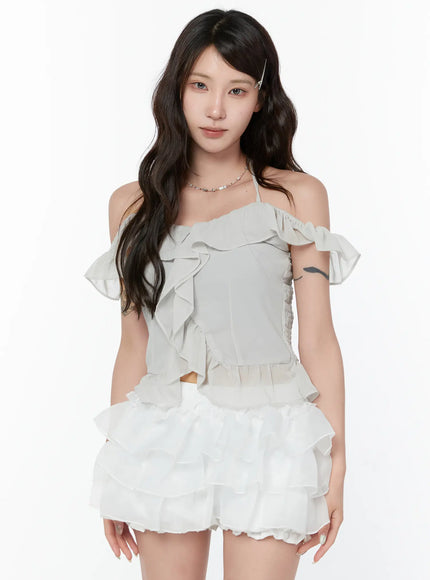 romantic-ruffle-chiffon-top-cy515 / Light gray