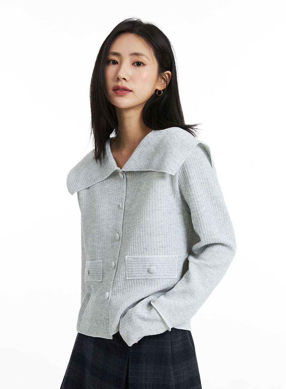 lovely-collar-buttoned-cardigan-oo323 / Light gray