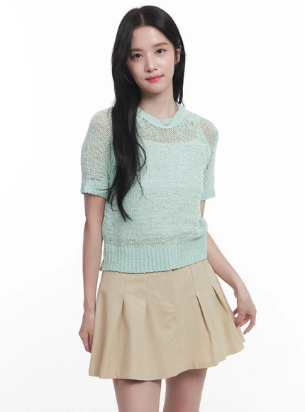 sheer-short-sleeve-sweater-cu523 / Light green