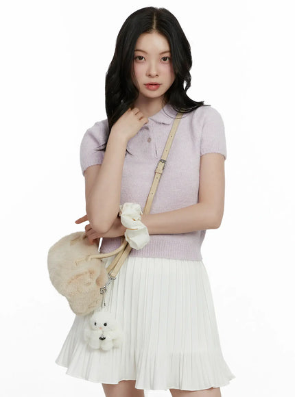 short-sleeve-collar-knit-top-f502 / Light pink