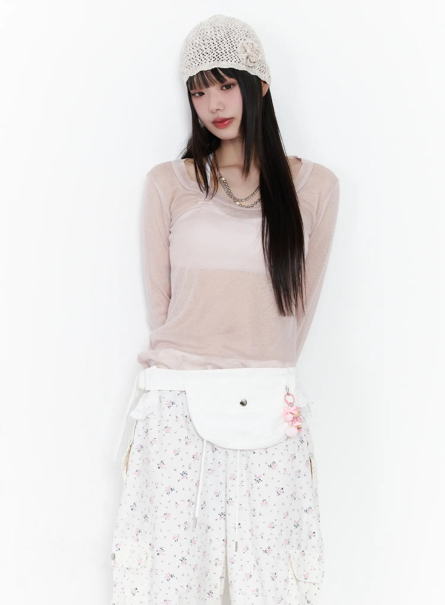 sheer-long-sleeve-top-cm526 / Light pink