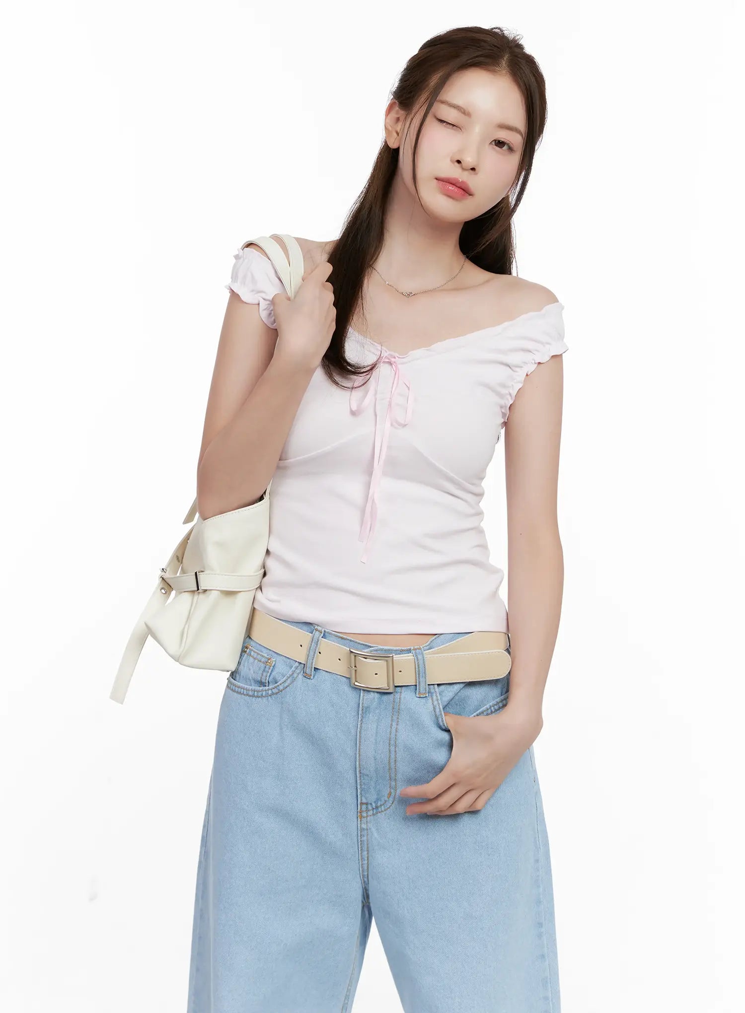 shirred-ribbon-2-way-sleeveless-top-cl523 / Light pink