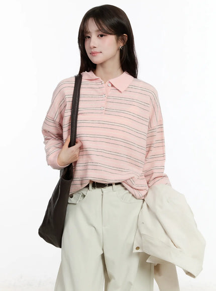 oversized-striped-collar-knit-top-cm510 / Light pink