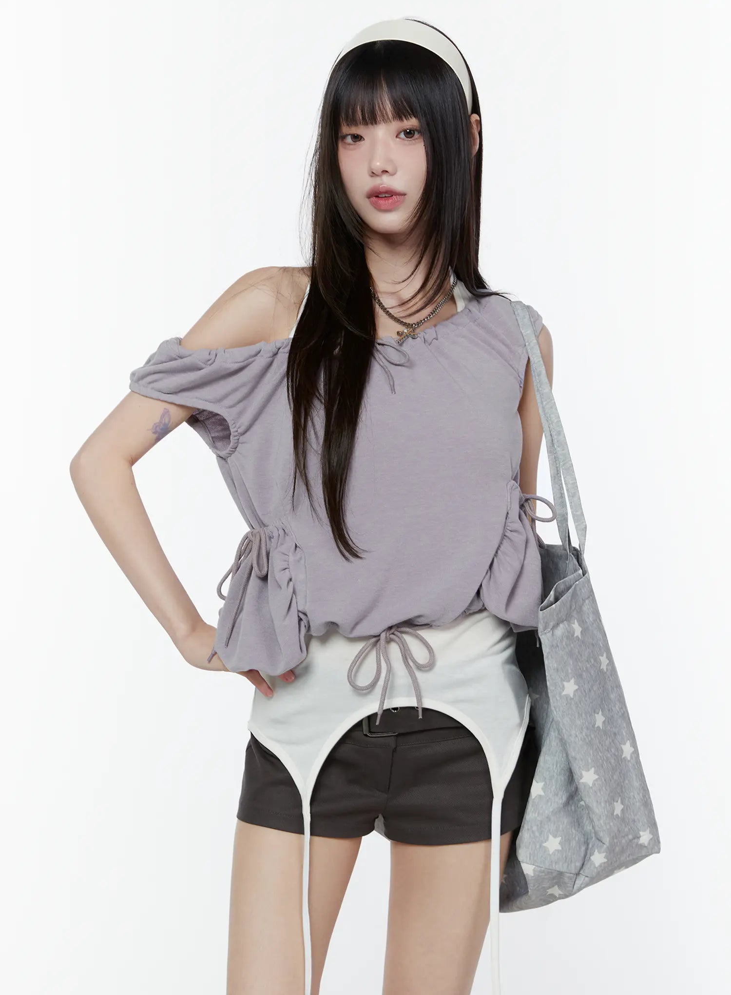 ribbon-detail-two-way-tee-cu508 / Light purple
