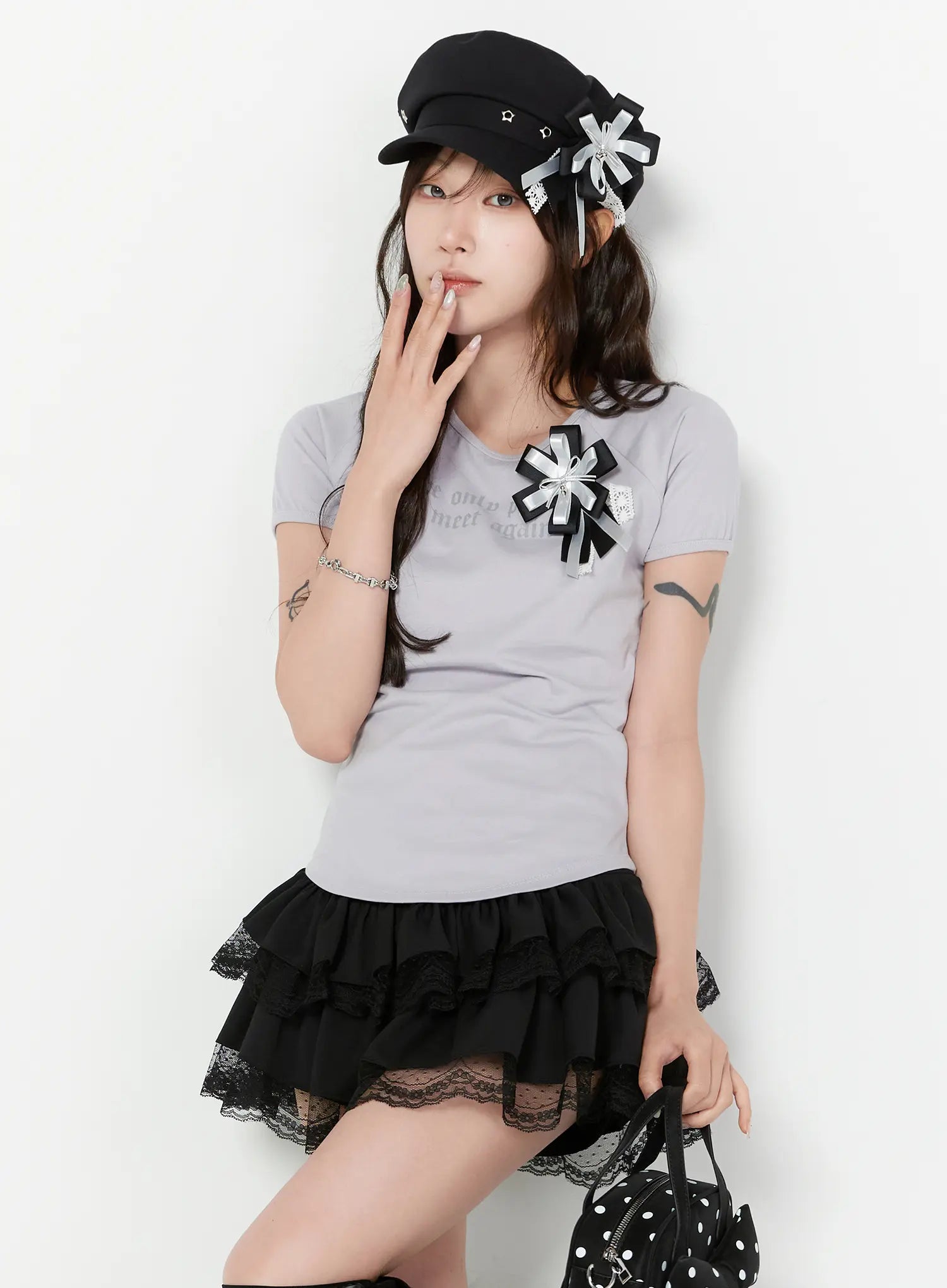 chic-rosette-embellished-top-cy514 / Light purple