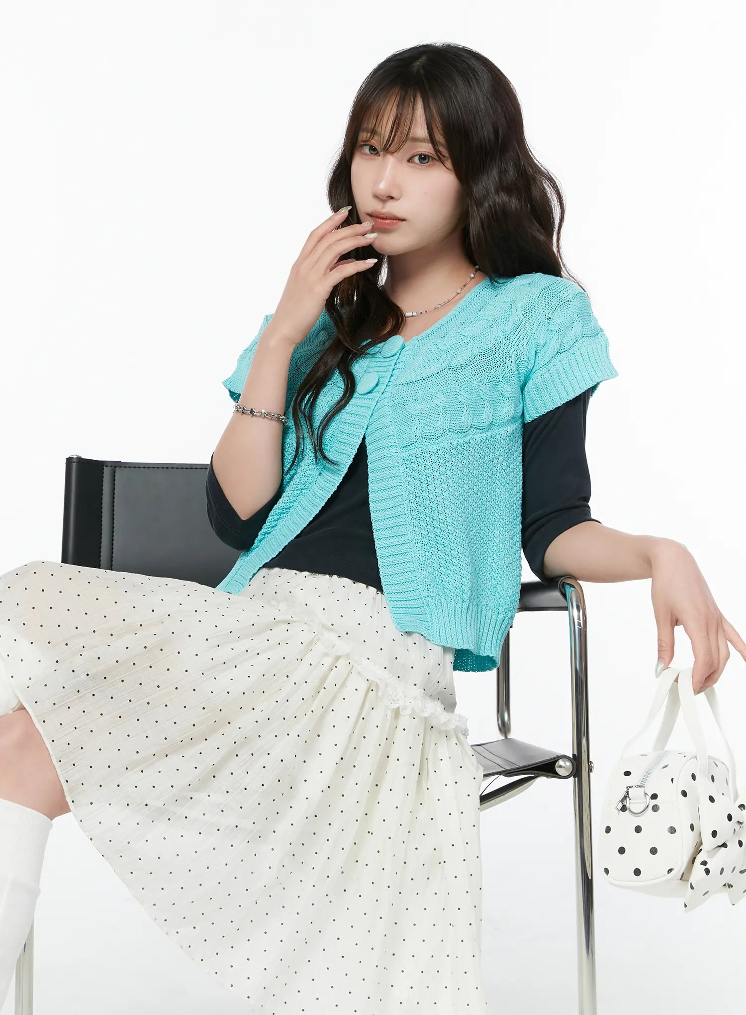 short-sleeve-cable-knit-cardigan-cy515 / Mint