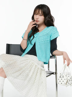 short-sleeve-cable-knit-cardigan-cy515 / Mint